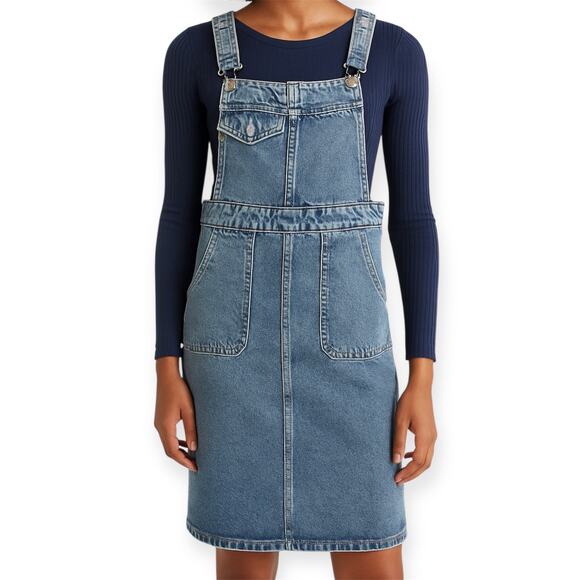 Zara Kids Denim Pinafore Overall Dress Blue Jean Jumper Size 10 / 140 cm Girls - Picture 1 of 12